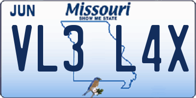 MO license plate VL3L4X