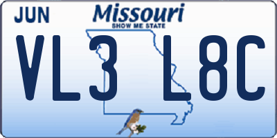 MO license plate VL3L8C