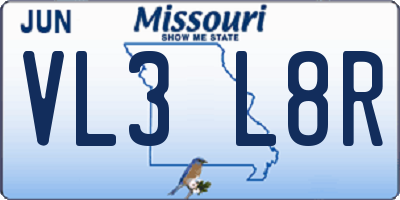 MO license plate VL3L8R