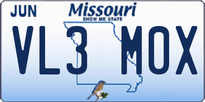 MO license plate VL3M0X