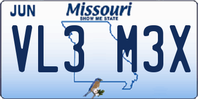 MO license plate VL3M3X