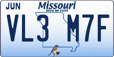 MO license plate VL3M7F