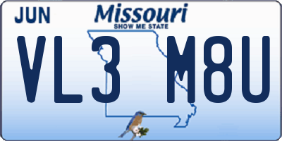 MO license plate VL3M8U