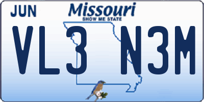 MO license plate VL3N3M