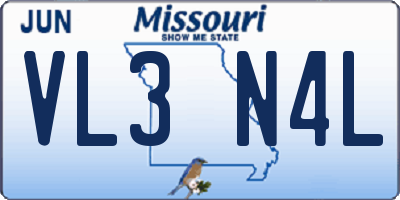 MO license plate VL3N4L