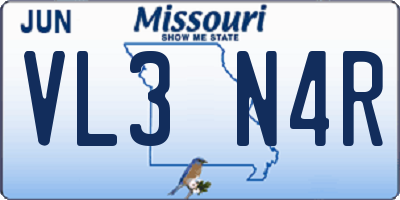 MO license plate VL3N4R