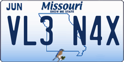 MO license plate VL3N4X