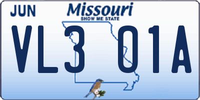 MO license plate VL3O1A