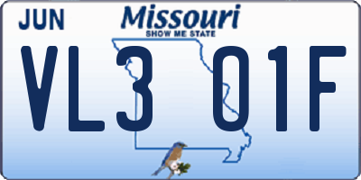 MO license plate VL3O1F