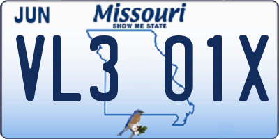 MO license plate VL3O1X