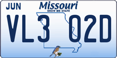 MO license plate VL3O2D