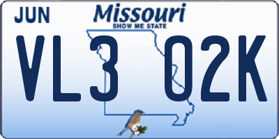 MO license plate VL3O2K