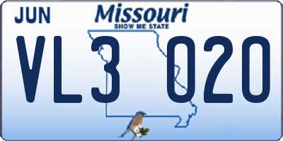 MO license plate VL3O2O