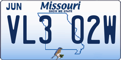 MO license plate VL3O2W