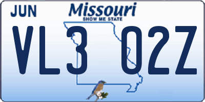 MO license plate VL3O2Z