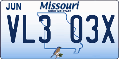 MO license plate VL3O3X
