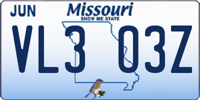 MO license plate VL3O3Z