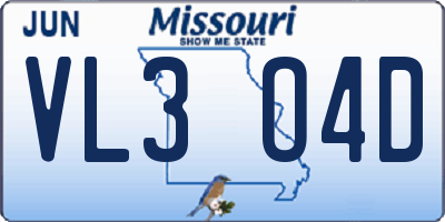 MO license plate VL3O4D