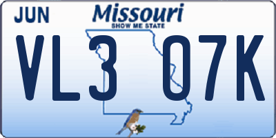 MO license plate VL3O7K