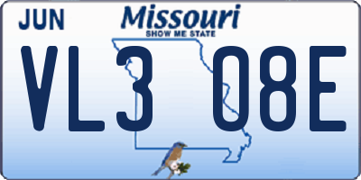 MO license plate VL3O8E