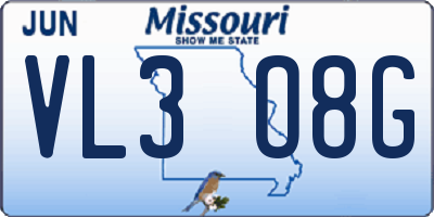 MO license plate VL3O8G