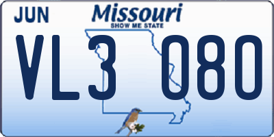 MO license plate VL3O8O