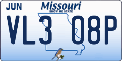 MO license plate VL3O8P