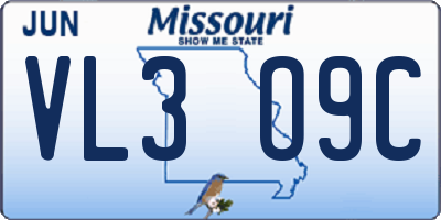 MO license plate VL3O9C