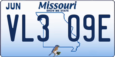 MO license plate VL3O9E