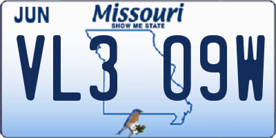MO license plate VL3O9W