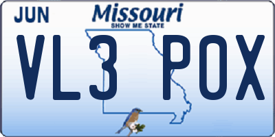 MO license plate VL3P0X