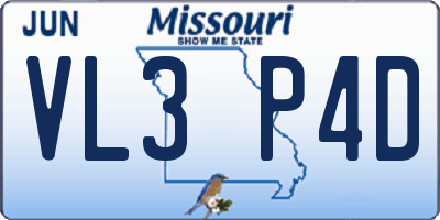 MO license plate VL3P4D