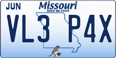 MO license plate VL3P4X