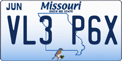 MO license plate VL3P6X