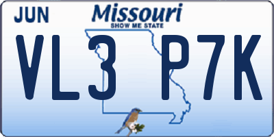 MO license plate VL3P7K