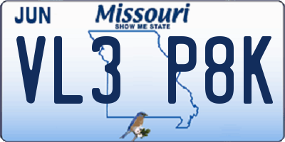 MO license plate VL3P8K
