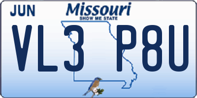 MO license plate VL3P8U