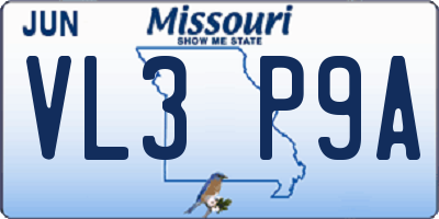 MO license plate VL3P9A