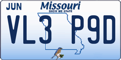 MO license plate VL3P9D