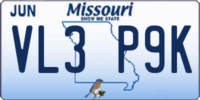 MO license plate VL3P9K