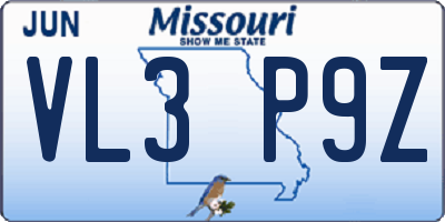 MO license plate VL3P9Z