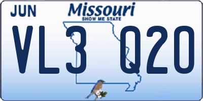 MO license plate VL3Q2O