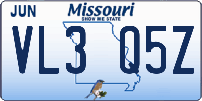 MO license plate VL3Q5Z