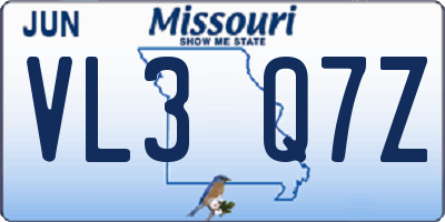 MO license plate VL3Q7Z