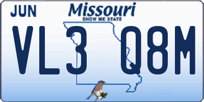 MO license plate VL3Q8M