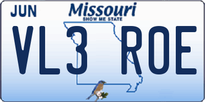 MO license plate VL3R0E