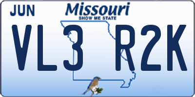 MO license plate VL3R2K