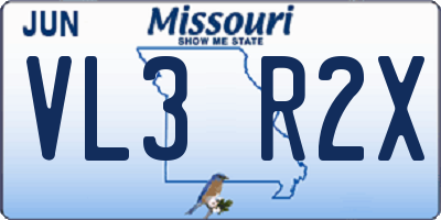 MO license plate VL3R2X