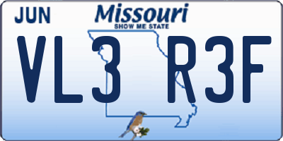 MO license plate VL3R3F