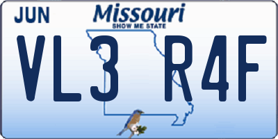 MO license plate VL3R4F